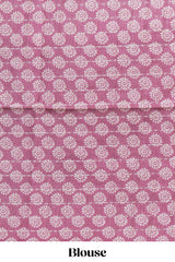 Dusty rose pink tussar saree with silver floral and bird motifs by fine metallic stripes and printed border and pallu with tassels with matching blouse piece