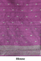 Borderless floral design blue art tussar saree with contrast pallu and silver motifs blouse