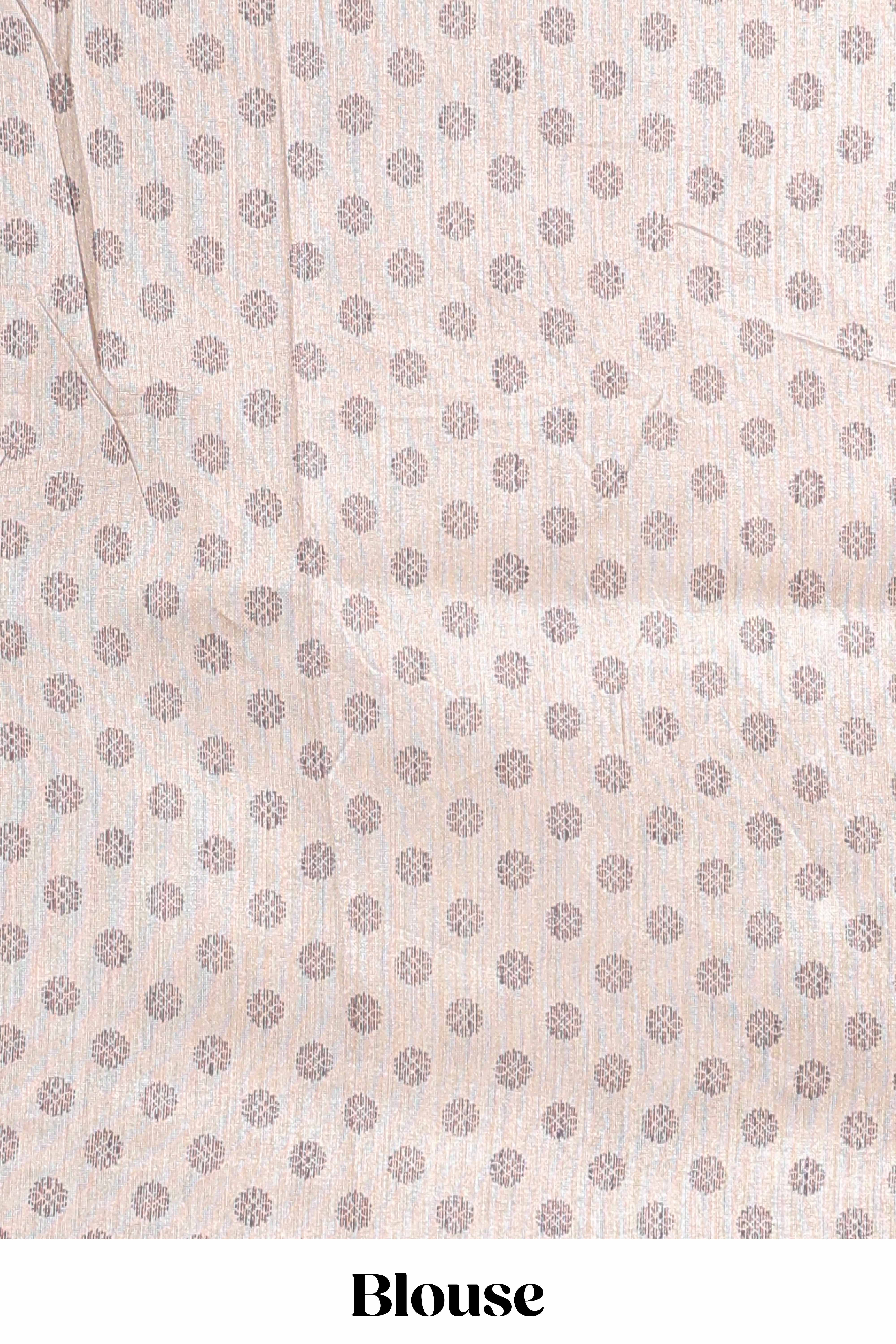 Grey & Rust Printed Tussar Silk Saree with contrast border and motifs printed blouse
