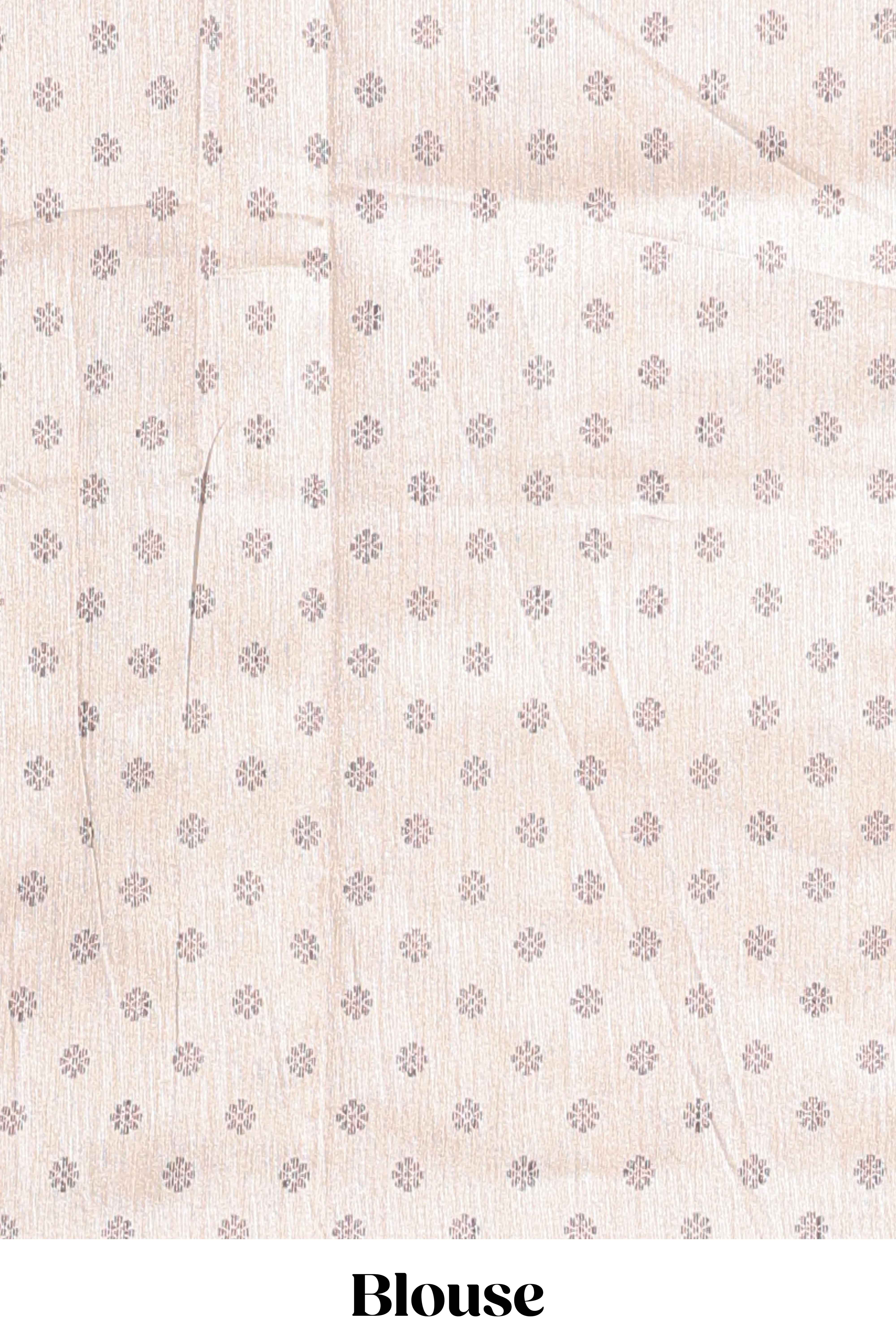 Grey Printed Tussar Silk Saree with Contrast Zari Border and floral printed Blouse