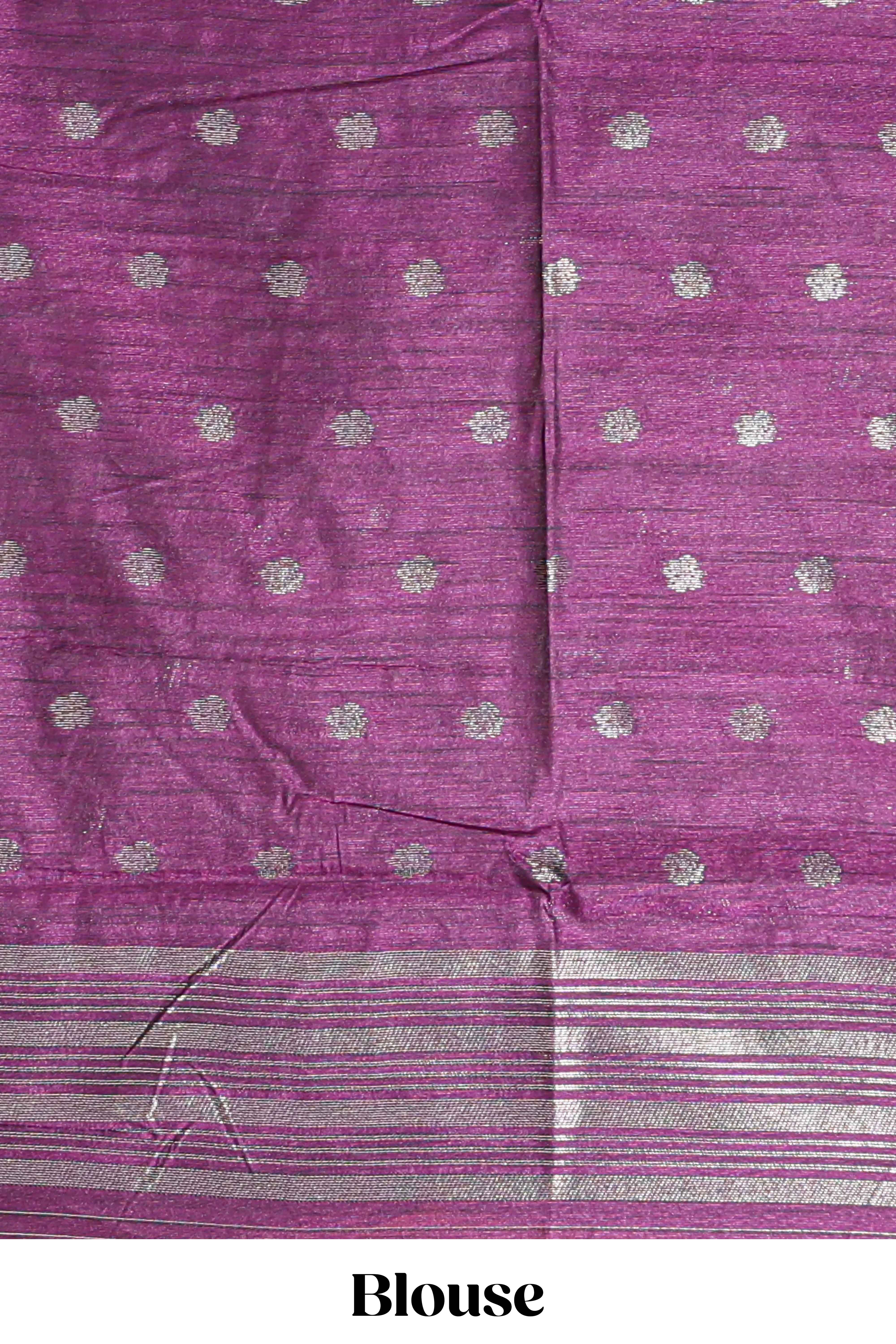 Borderless orange floral design art tusser saree with contrast pallu and floral motifs blouse