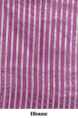 Purple zari butta art tusser saree with self border and striped blouse