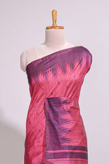 Deep pink textured floral motifs art tussar saree with contrast temple spire border and motifs blouse