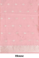 Borderless peach floral zari design art tussar saree with self floral design pallu and matching zari motifs blouse
