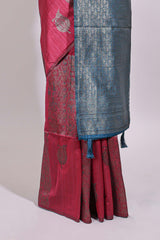 Borderless maroon floral zari design art tussar saree with contrast floral design pallu and zari motifs blouse