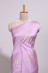 Borderless lavender floral zari design art tussar saree with self floral design pallu and matching zari motifs blouse