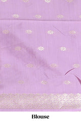 Borderless lavender floral zari design art tussar saree with self floral design pallu and matching zari motifs blouse