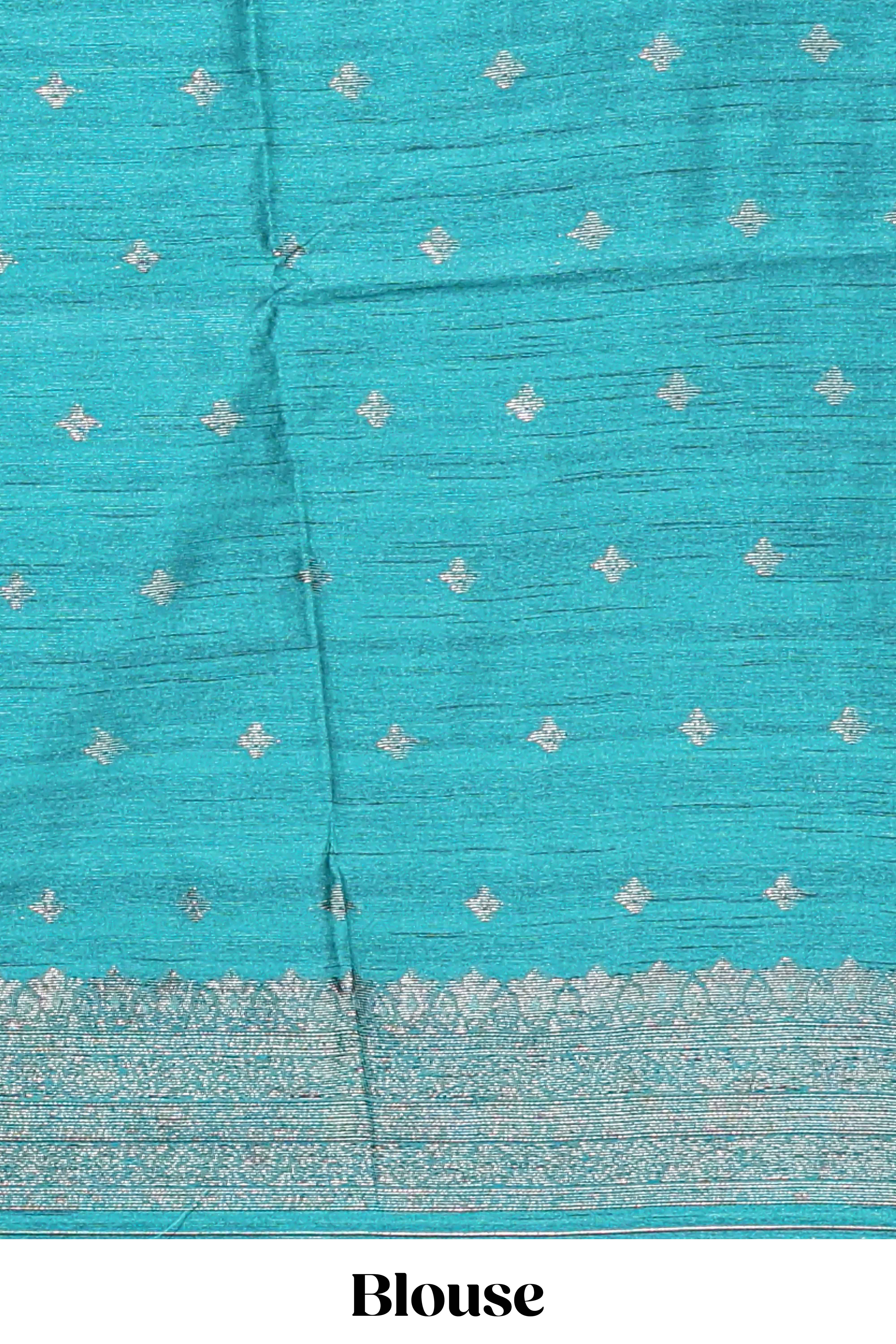 Borderless blue floral zari design art tussar saree with self floral design pallu and matching zari motifs blouse