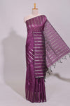Purple zari butta art tussar saree with self border matching striped blouse