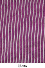Purple zari butta art tussar saree with self border matching striped blouse