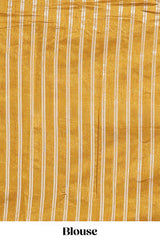 Mustard zari butta art tussar saree with self border matching striped blouse