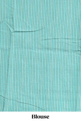 Blue geometric zari butta art tussar saree with contrast zari border and striped blouse