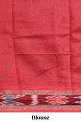 Green plain art tussar saree with contrast ikkat style border and floral design striped pallu