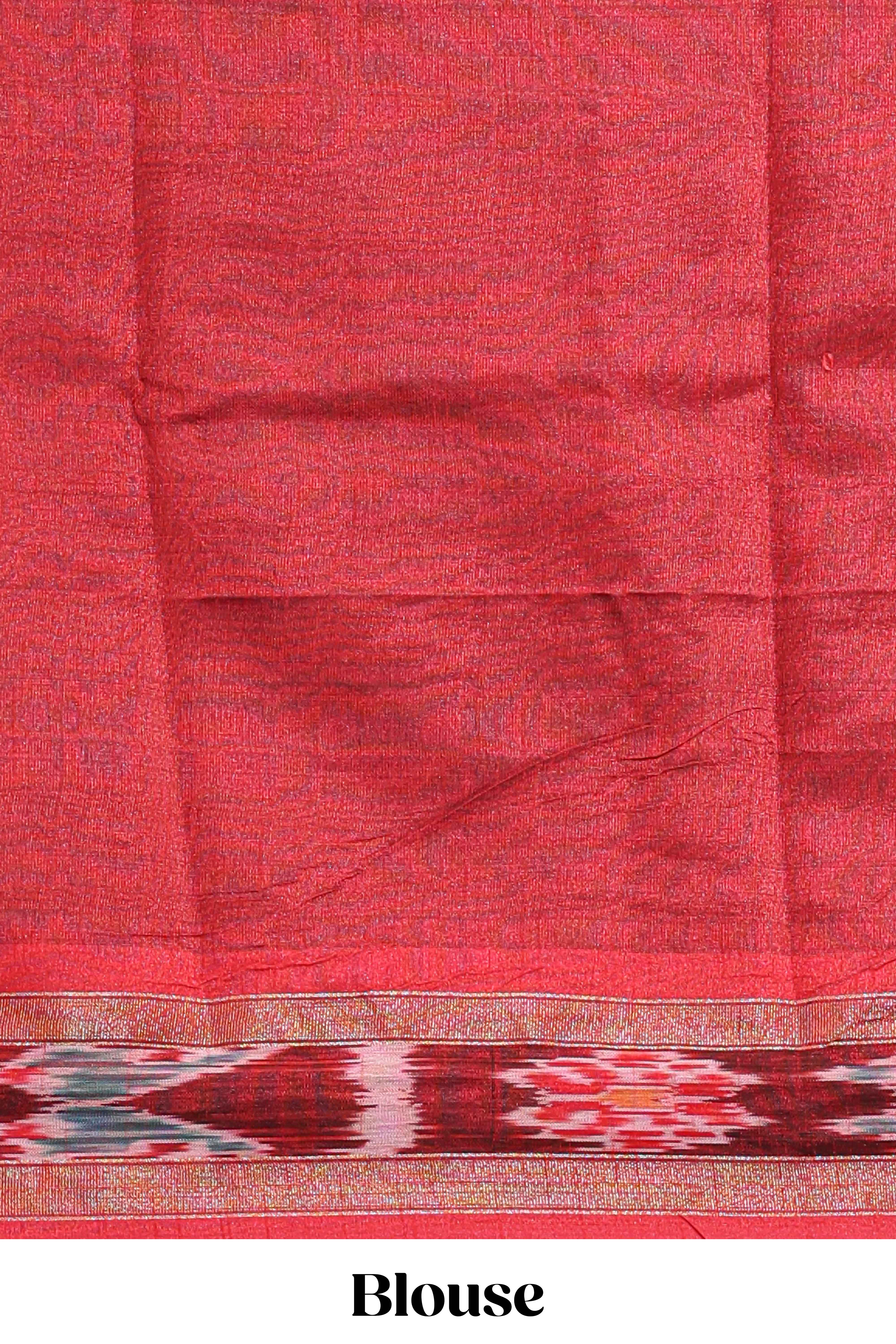 Green plain art tussar saree with contrast ikkat style border and floral design striped pallu