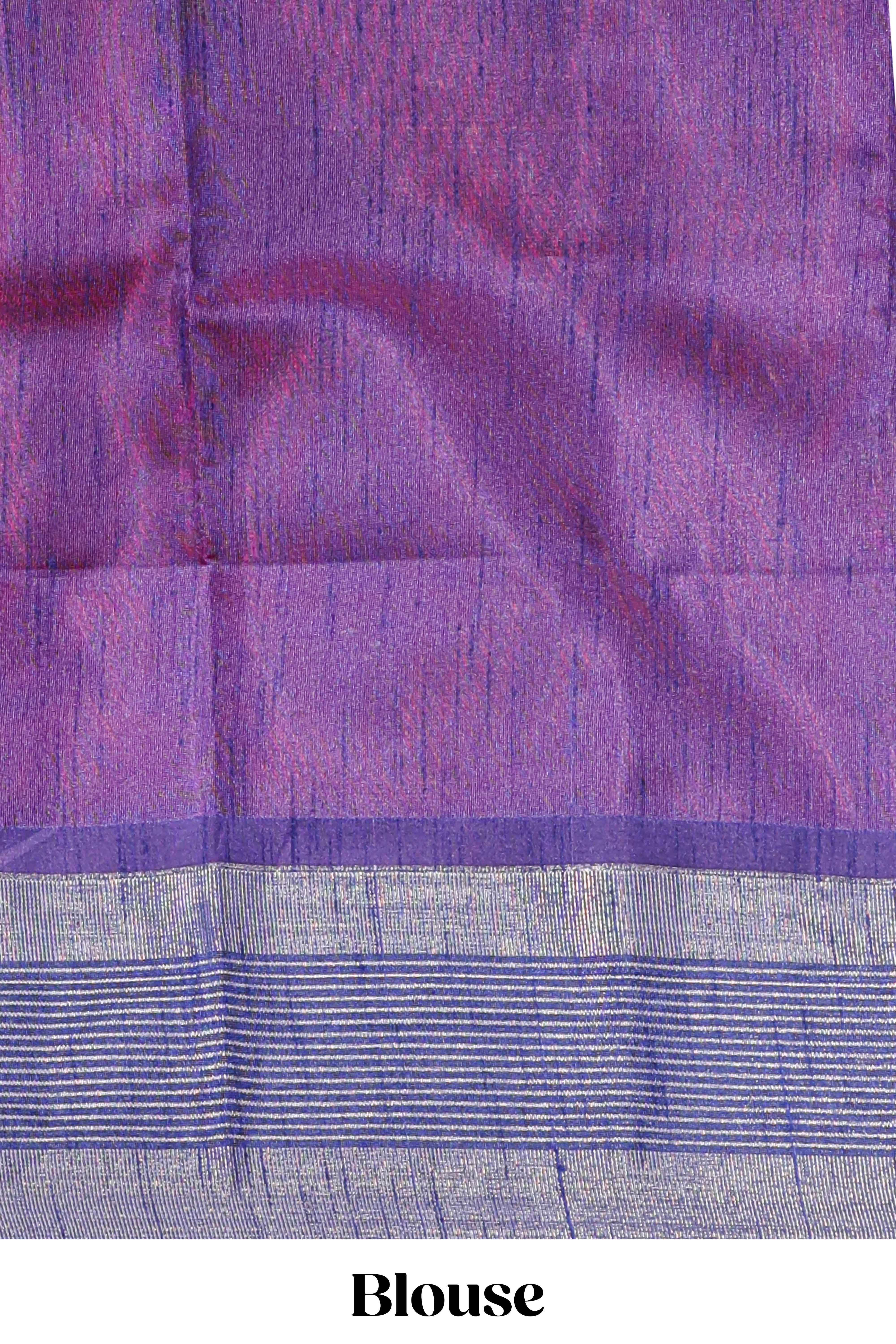 Pink zari motifs design art tussar saree with contrast border and zari blouse