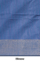 Bright Pink Plain Linen Cotton Saree with Self Border Contrast Blue Pallu and Striped Blouse