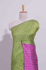 Green Striped Linen Cotton Saree with Self Border Contrast Pink Pallu and Striped Blouse