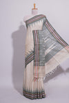 Off White Unique Design Linen Cotton Saree with Contrast Border Contrast and Blouse