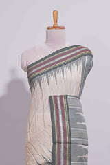 Off White Unique Design Linen Cotton Saree with Contrast Border Contrast and Blouse