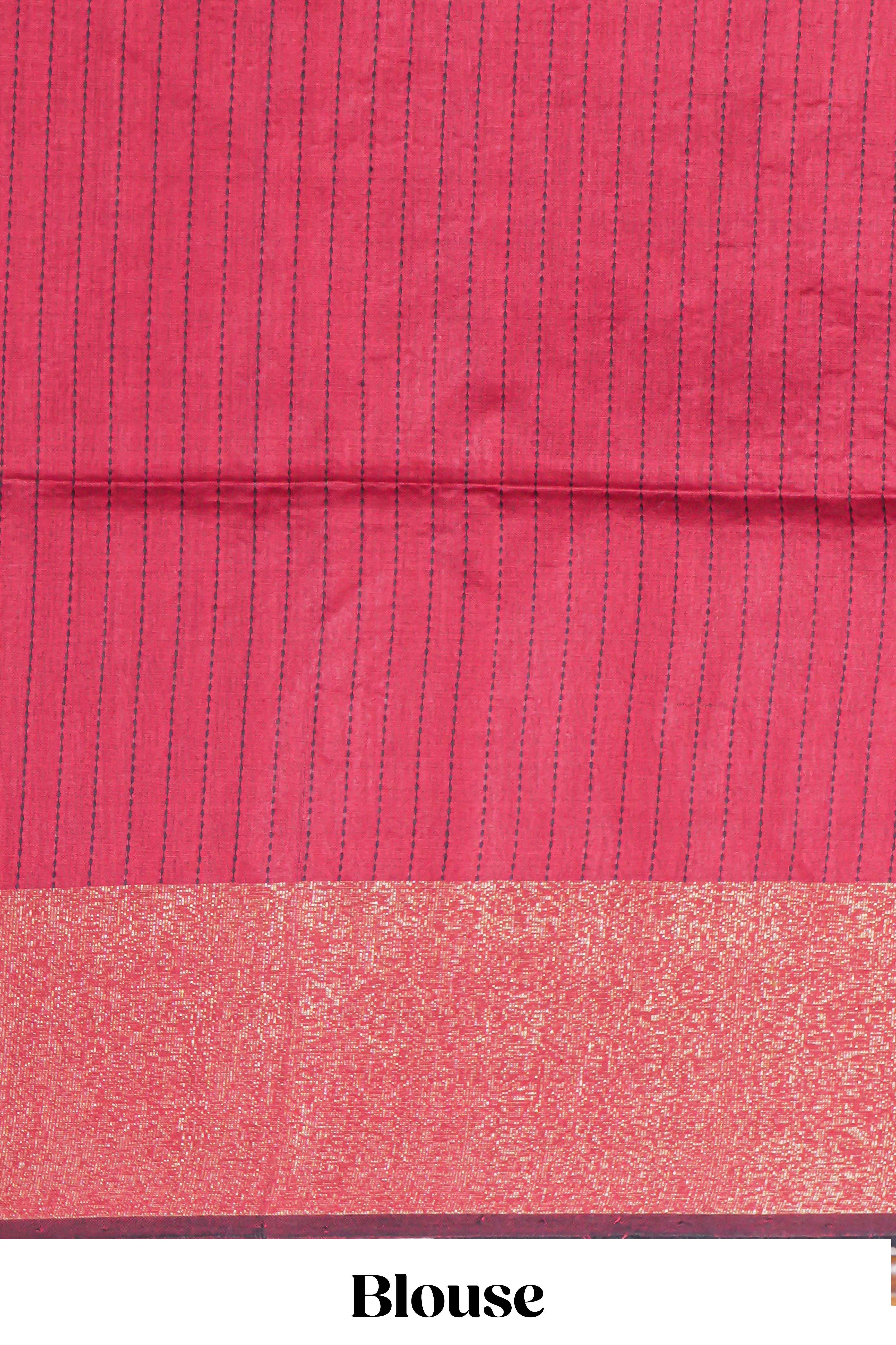 Black Unique Design Linen Cotton Saree with Contrast Border Contrast and Blouse