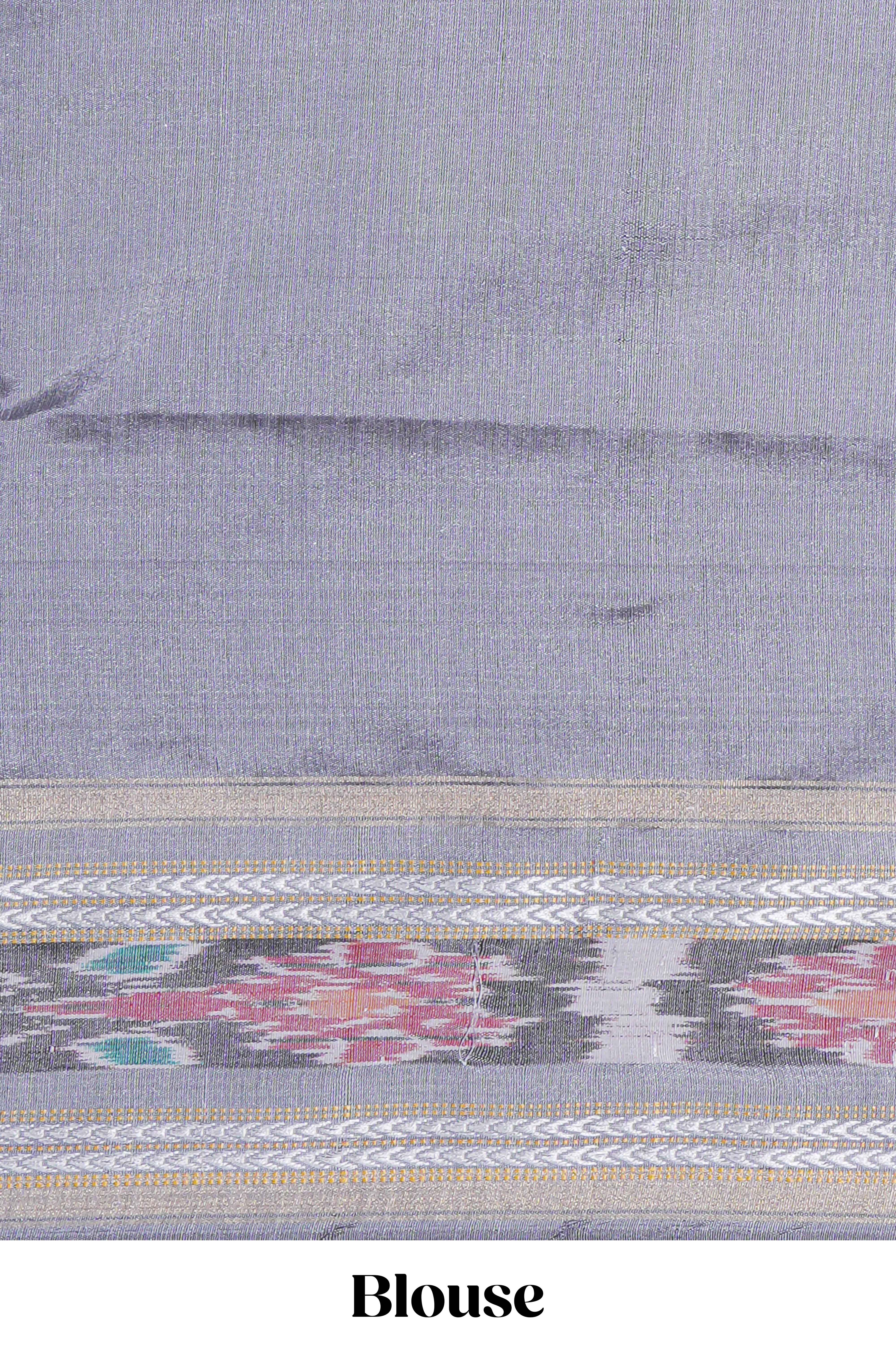 Pink Plain Art Tussar Saree with Contrast Ikkat Design Border and Blouse