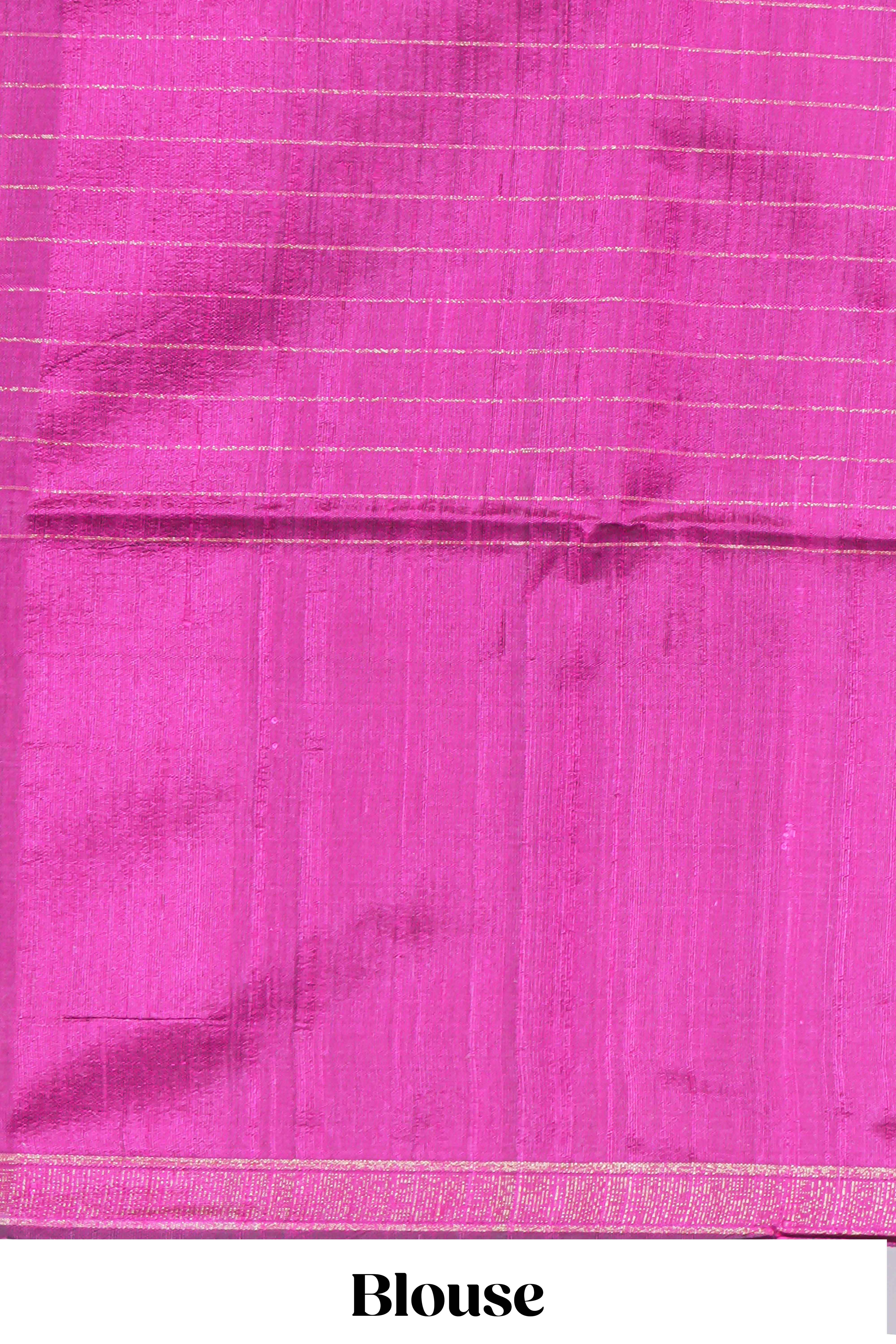 Green Checked Linen Cotton Saree with Contrast Floral Motifs Border and Blouse