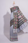 Grey Plain Linen Cotton Saree with Contrast Tribal Motif Border and Blouse