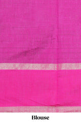 Green Plain Linen Cotton Saree with Contrast Geometric Design Border and Blouse