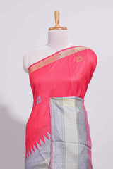 Red Geometric Design Tussar Saree with Contrast Border and Blouse