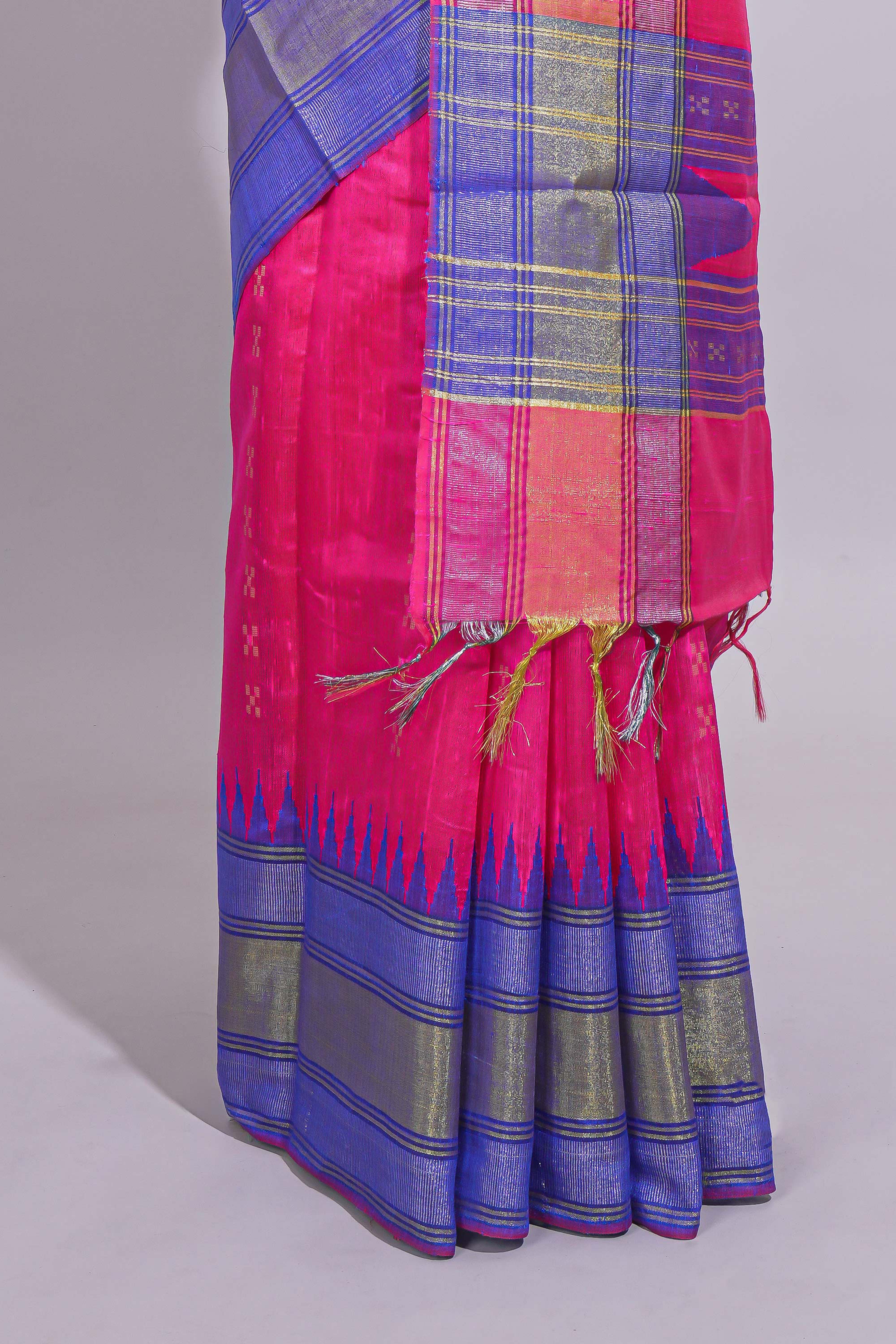 Pink Zari Design Art Tussar Saree with Self Zari Border and Contrast Blouse