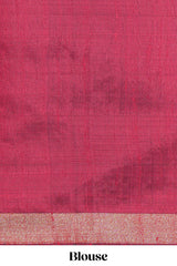 Grey Plain Art Tussar Saree with Self Zari Border and Contrast Blouse