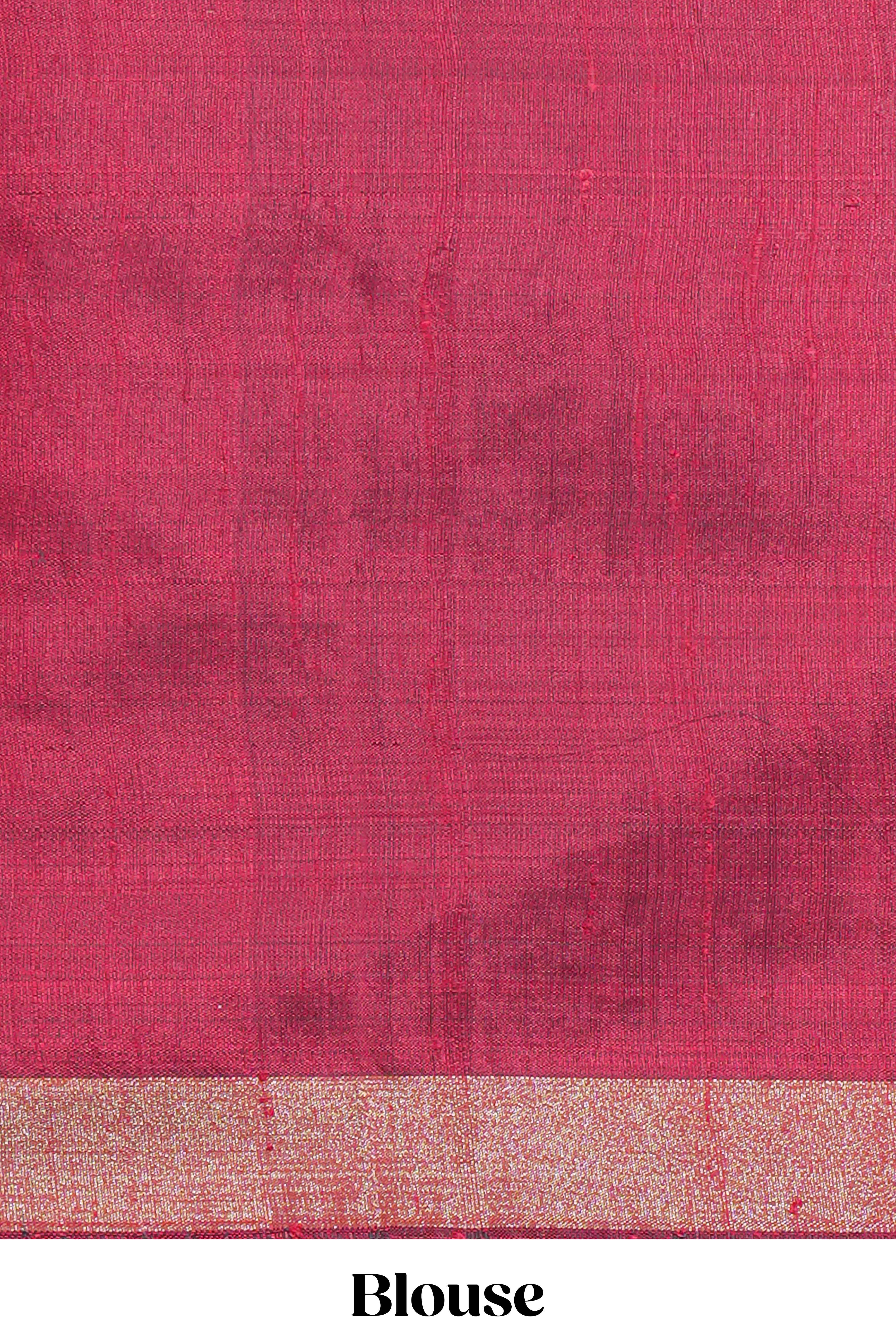 Grey Plain Art Tussar Saree with Self Zari Border and Contrast Blouse
