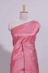 Borderless pink vertical stripedzari design art tussar saree with self pallu and matching blouse