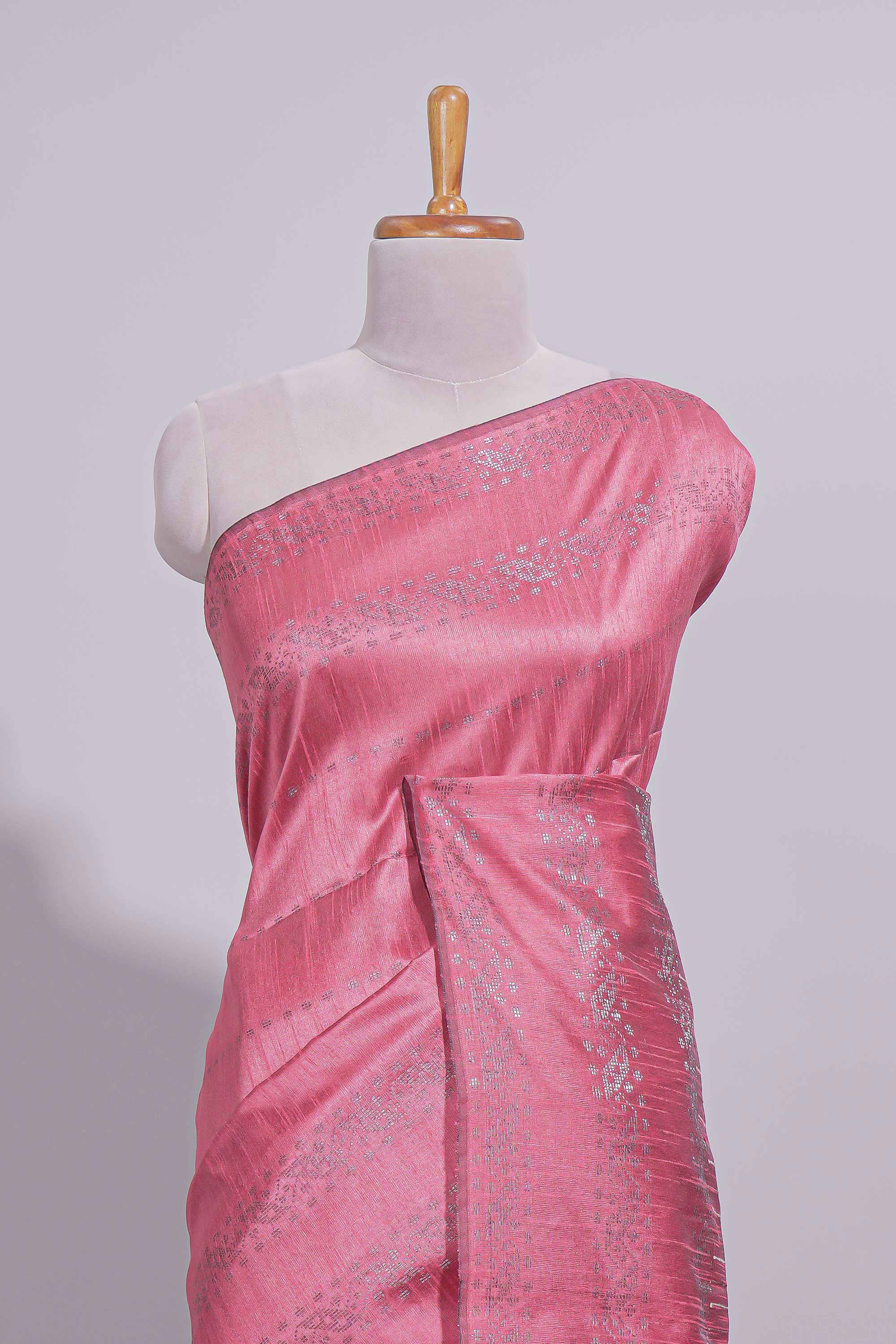 Borderless pink vertical stripedzari design art tussar saree with self pallu and matching blouse