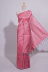 Borderless pink vertical stripedzari design art tussar saree with self pallu and matching blouse