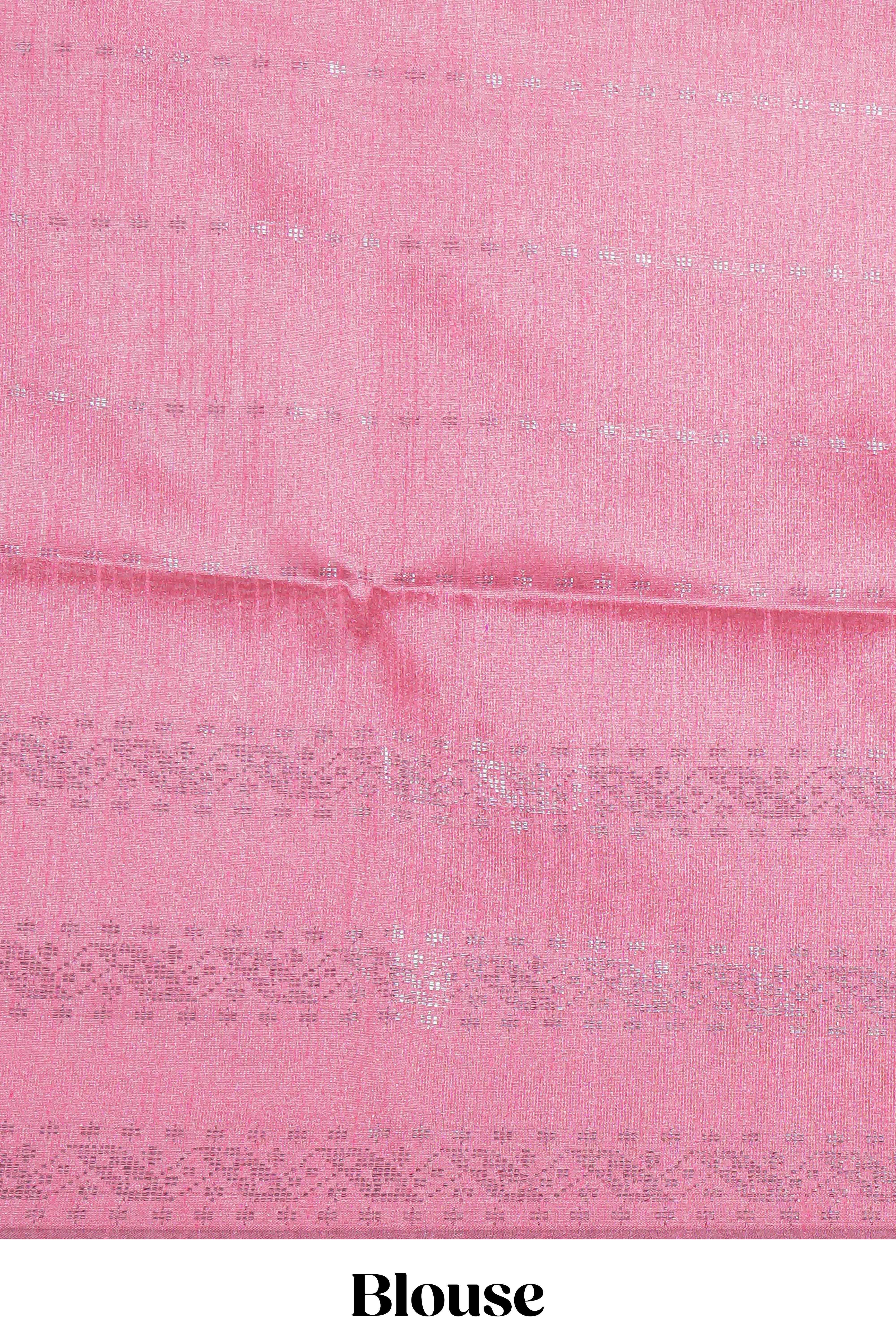 Borderless pink vertical stripedzari design art tussar saree with self pallu and matching blouse
