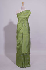 Borderless green vertical stripedzari design art tussar saree with self pallu and matching blouse