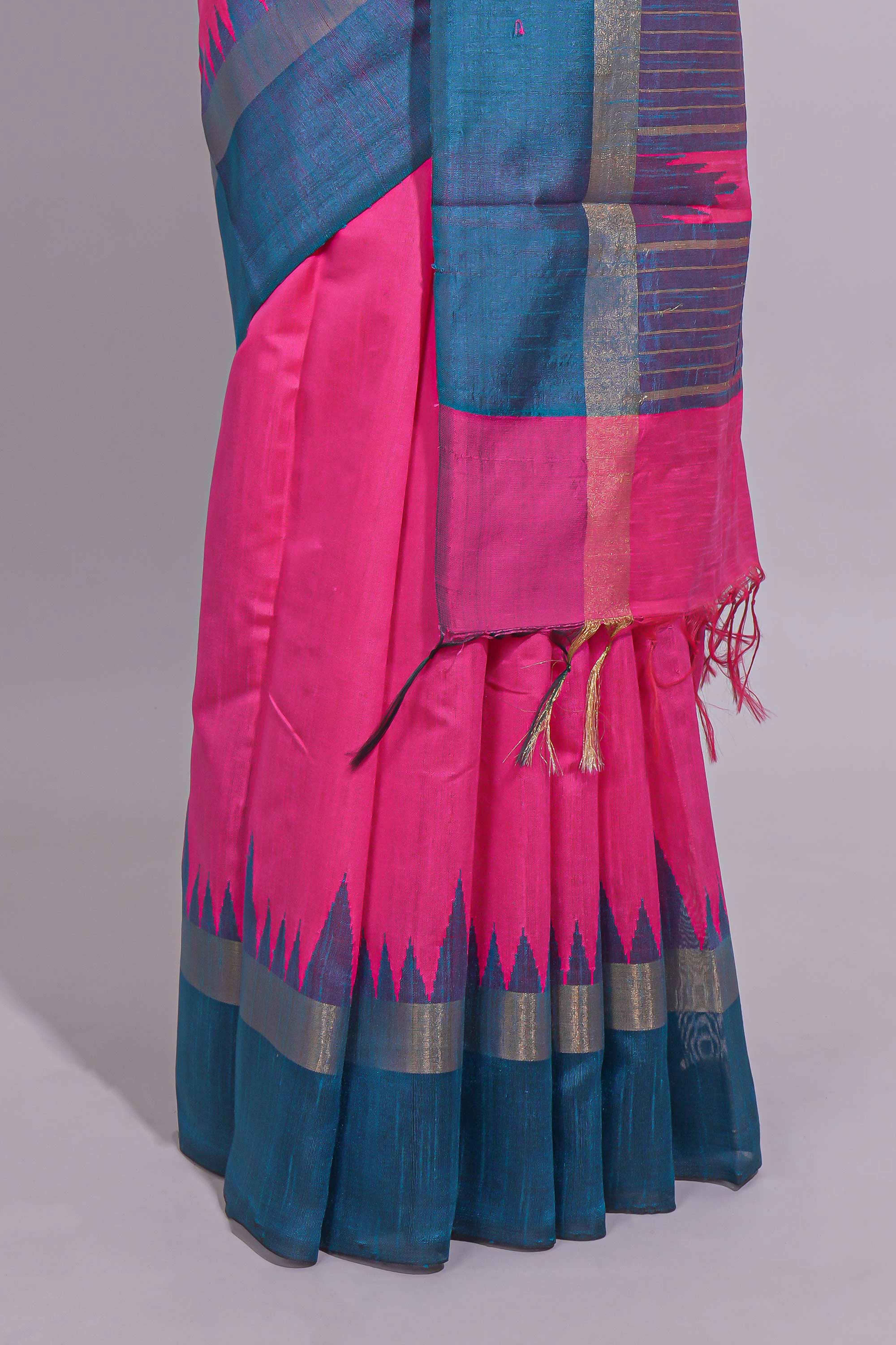 Pink Plain Art Tussar Saree with Contrast Border and Blouse