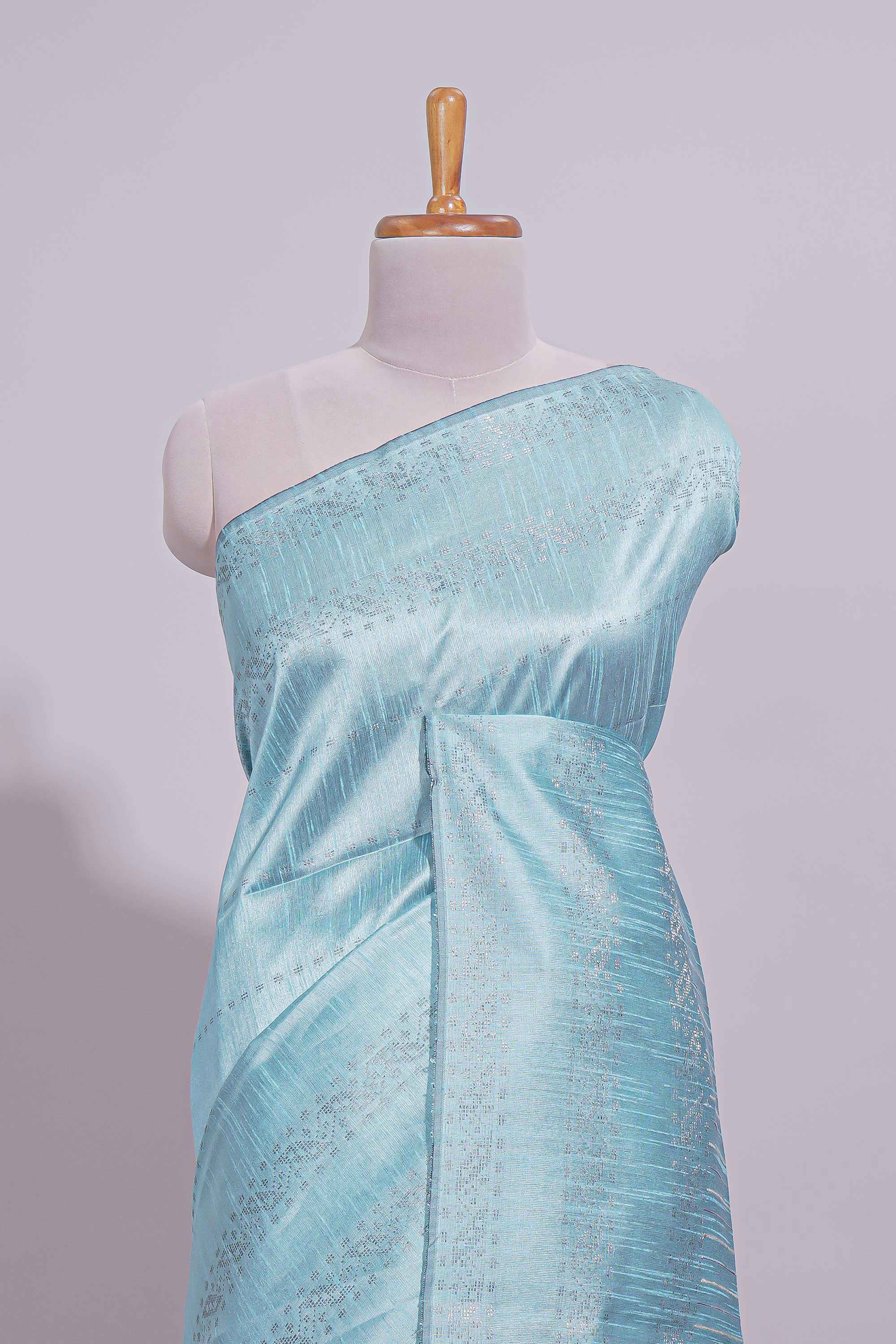 Borderless blue vertical stripedzari design art tussar saree with self pallu and matching blouse