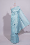 Borderless blue vertical stripedzari design art tussar saree with self pallu and matching blouse