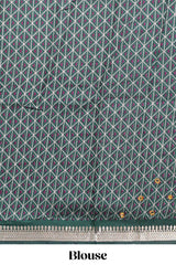 Purple embroidery mirror work viscose georgette saree with contrast chevron design zari border and printed pallu