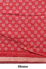 Maroon floral design mirror work viscose georgette saree with self zari border and printed blouse