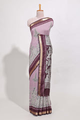 Lavender Mauve Viscose Georgette Saree All-over elegant ethnic detailing gold zari border and Statement pallu with artistic motifs with contrast printed blouse