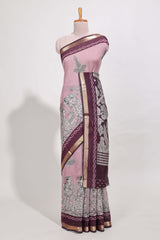 Rose Viscose Georgette Saree All-over elegant ethnic detailing gold zari border and Statement pallu with artistic motifs with contrast printed blouse