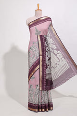 Rose Viscose Georgette Saree All-over elegant ethnic detailing gold zari border and Statement pallu with artistic motifs with contrast printed blouse
