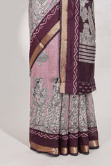 Rose Viscose Georgette Saree All-over elegant ethnic detailing gold zari border and Statement pallu with artistic motifs with contrast printed blouse