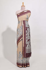 Powder Yellow Viscose Georgette Saree All-over elegant ethnic detailing gold zari border and Statement pallu with artistic motifs with contrast printed blouse