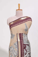 Powder Yellow Viscose Georgette Saree All-over elegant ethnic detailing gold zari border and Statement pallu with artistic motifs with contrast printed blouse