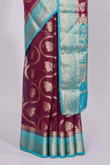 Purple floral zari motifs viscose georgette saree with contrast zari border and blouse