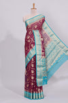 Purple floral zari motifs viscose georgette saree with contrast zari border and blouse